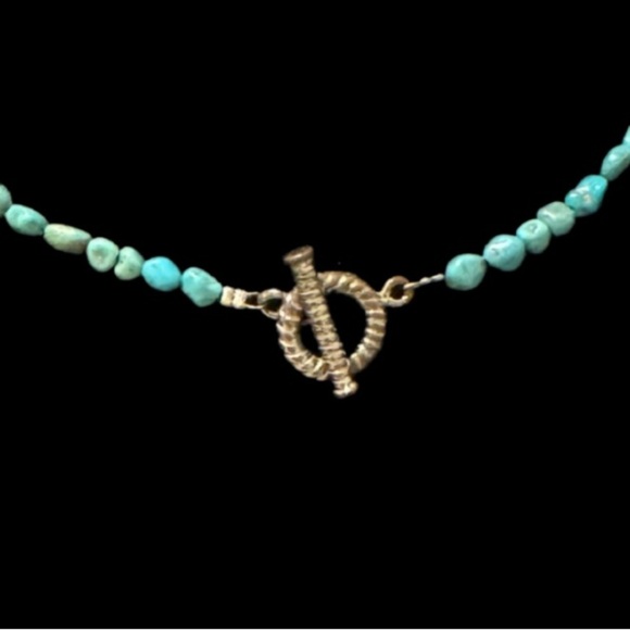 Necklace 18” Faux Turquoise Tear Drop Pendant Faux Turquoise Beads Toggle Clasp - Picture 2 of 3